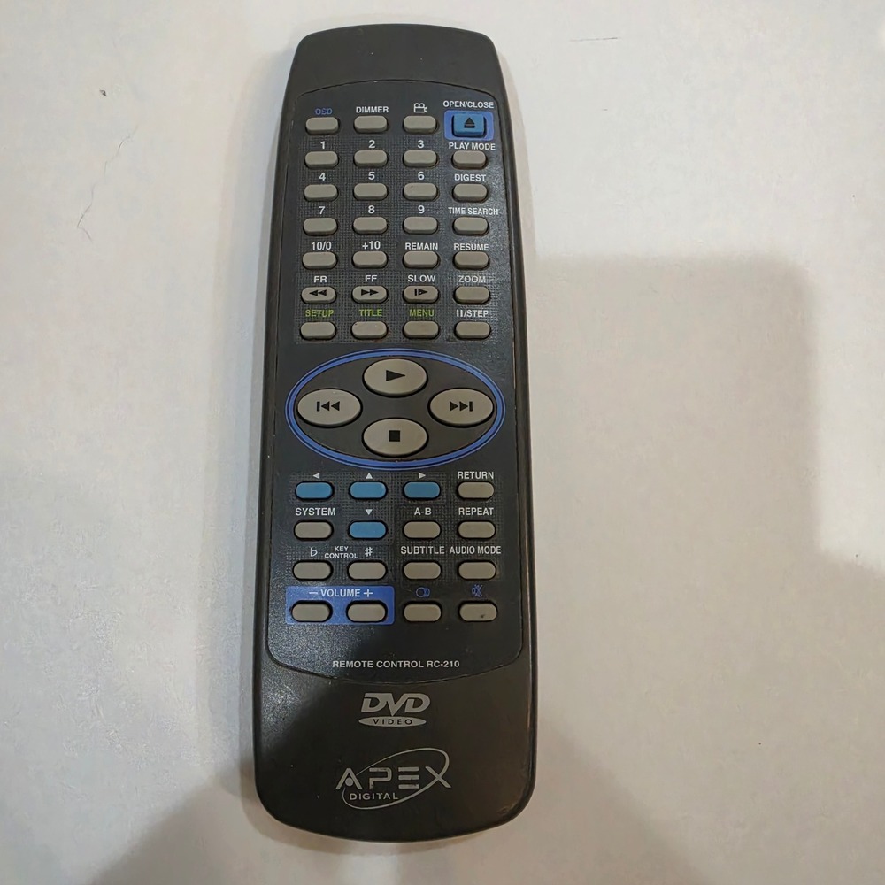 Apex Digital DVD Remote Control RC-210 Black Good Condition Replacement